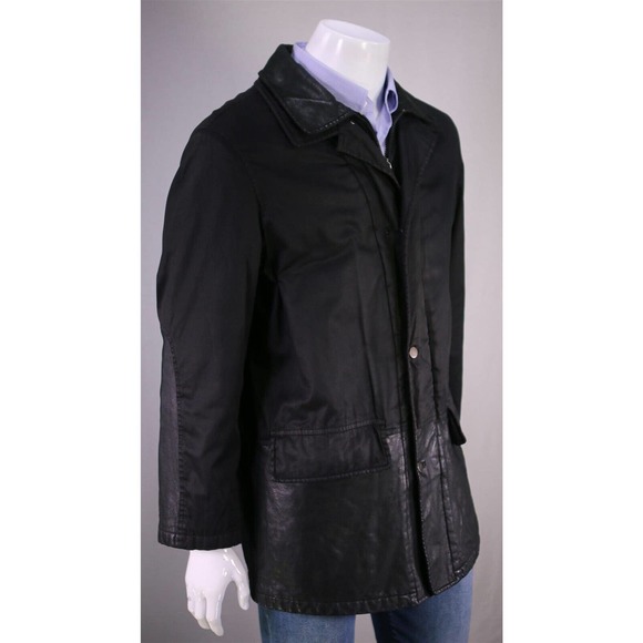 Canali Black Waxed Cotton-Leather Barn Jacket 40/Medium - Picture 5 of 12